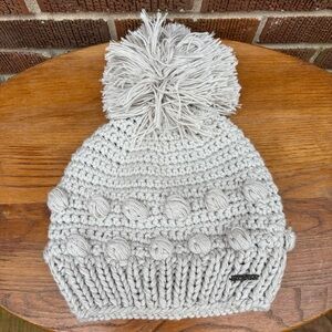 PrAna Beige Luxe Knit Beanie Hat W Pom Pom 85% Recycled Polyester 15% Hemp OS